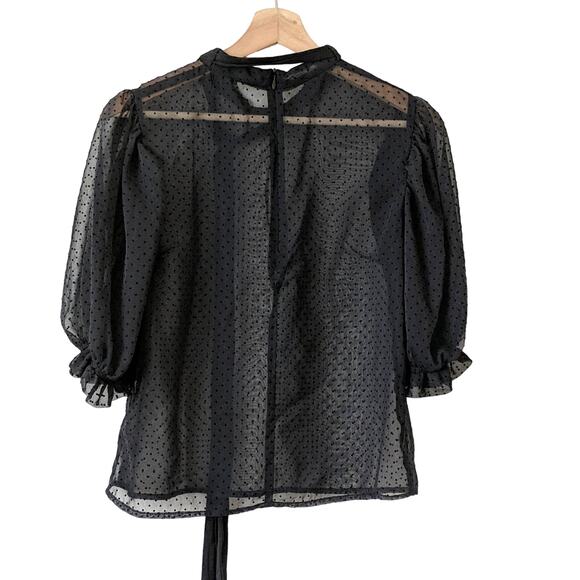 ABS Allen Schwartz Tops - Allen Schwartz Swiss Dot Ruffled Black Blouse S